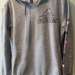 Adidas Heather Gray Hoodie with Floral Accents